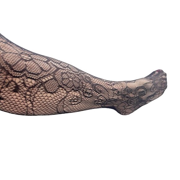 Fishnet Black Lace Tights Stockings Size XL Tall Floral Patterned Dressy Party - Picture 1 of 9